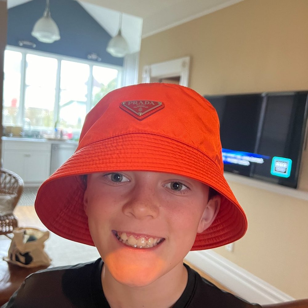 Orange Nylon Prada Bucket Hatt